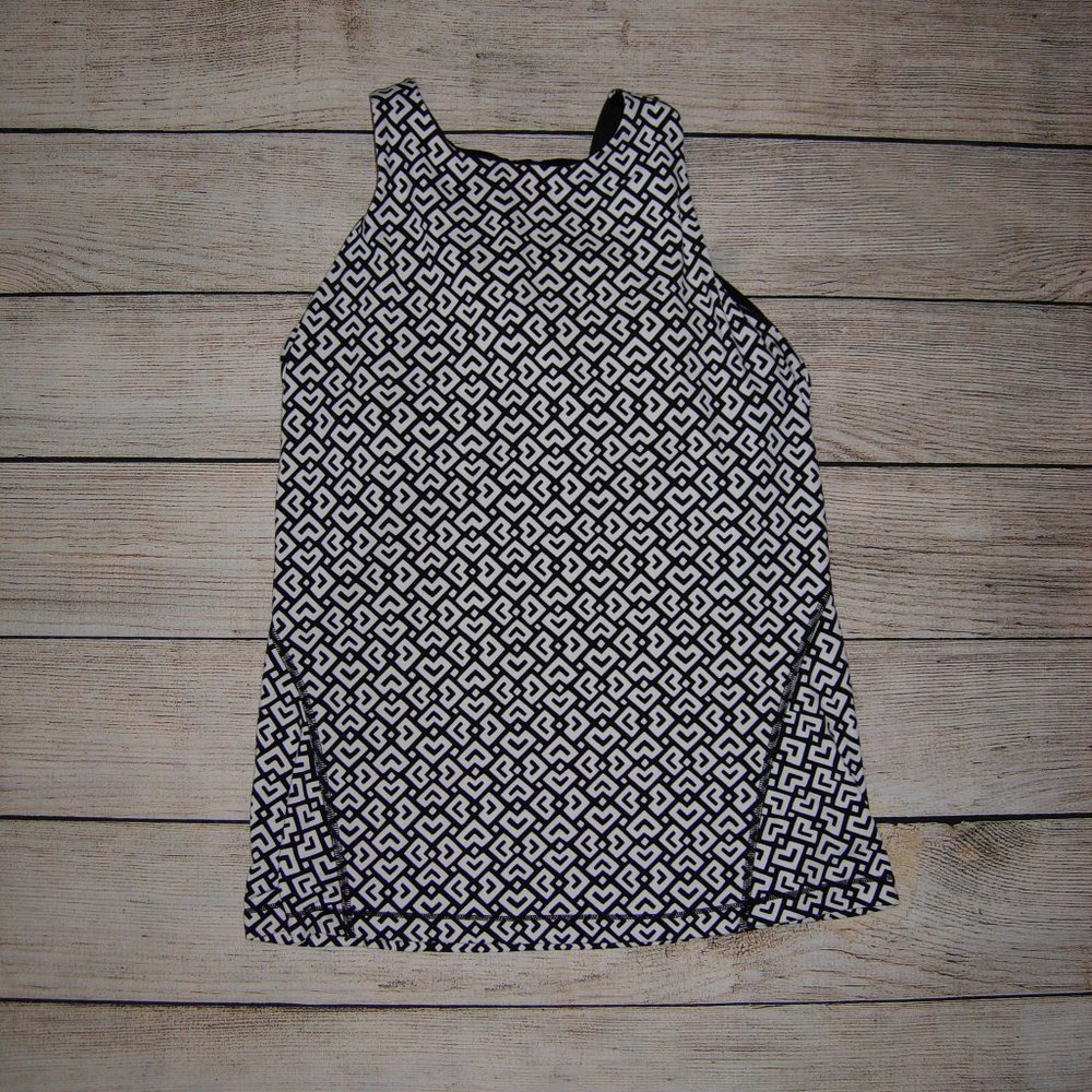 Lucy Black White Geometric Strappy Back Workout Top M